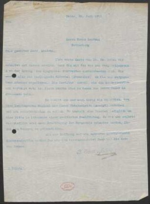 Brief an Erwin Lendvai : 20.07.1911