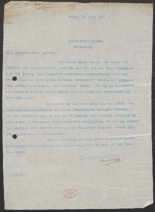 Brief an Erwin Lendvai : 20.07.1911