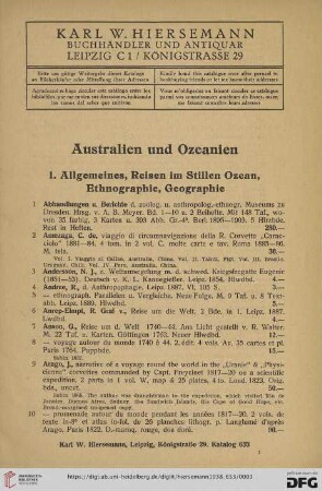 1. Allgemeines, Reisen im Stillen Ozean, Ethnographie, Geographie (Nr. 1 - 334)