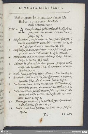 Historiarum lemmata Libri Sexti De Historiis quae certam sibi sedem non determinant
