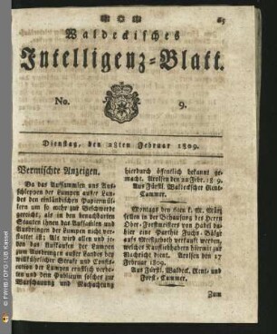 No. 9. Dienstag, den 28ten Februar 1809