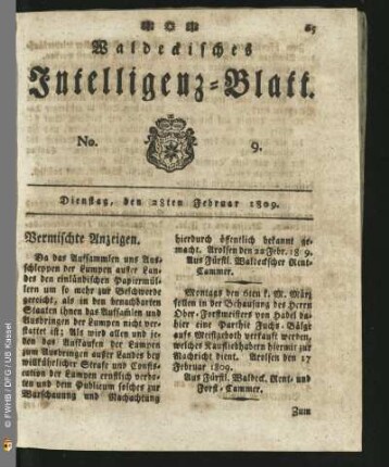 No. 9. Dienstag, den 28ten Februar 1809
