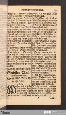 Sechster Theil. In welchem verfasset Kreutz und Anfechtungs Lieder.