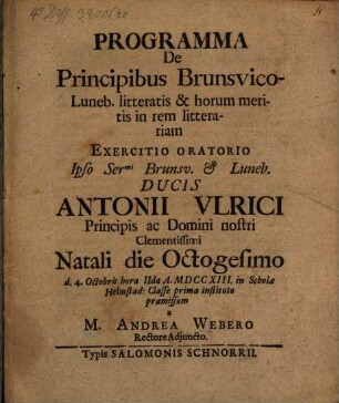 Progr[amma] de principibus Brunsvico-Luneb. litteratis ...