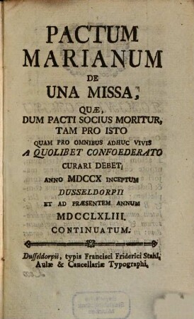 Pactum Marianum de una missa. 1793