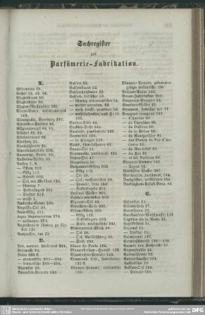 Sachregister zur Parfümerie-Fabrikation