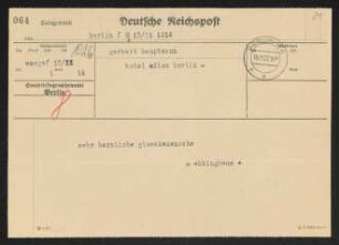 Brief von Carl Ebbinghaus an Gerhart Hauptmann