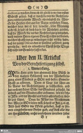Uber den II. Artickul Von der Gerechtfertigung selbst