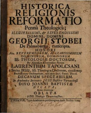 Historica religionis reformatio : penna theologica