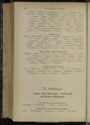 XI. Abtheilung. Länder- und Völkerkunde, Topographie und Reisebeschreibungen
