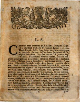 Dissertatio anti-Huthiana qua calumnia de Papa Antichristo in S. C. Maiestatis statuumque catholicorum iniuriam redundare ostenditur