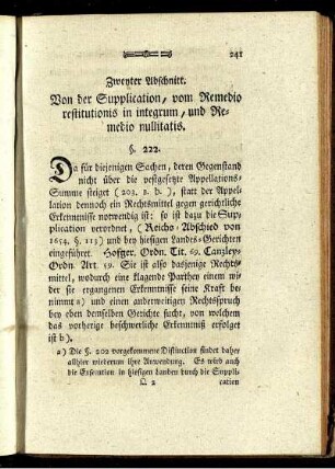 Zweyter Abschnitt. Von der Supplication, vom Remedio restitutionis in integrum, und Remedio nullitatis