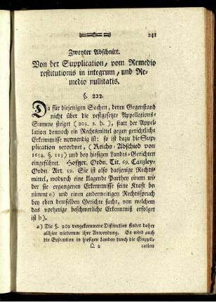 Zweyter Abschnitt. Von der Supplication, vom Remedio restitutionis in integrum, und Remedio nullitatis