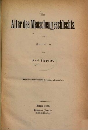 Das Alter des Menschengeschlechtes