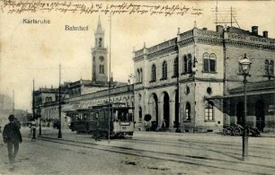 Postkartenalbum August Schweinfurth mit Karlsruher Motiven. "Karlsruhe - Bahnhof"