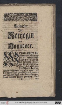 Geschichte der Hertzogin von Hannover