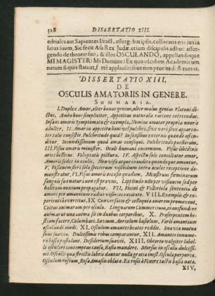 Dissertatio XIII. De Osculis Amatoriis In Genere.