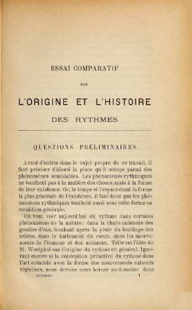 Essai comparatif sur l'origine et l'histoire des rythmes