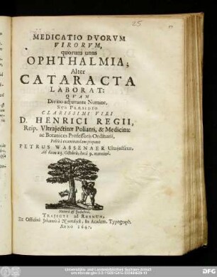 Medicatio Dvorvm Virorvm, quorum unus Ophthalmia; Alter Cataracta Laborat