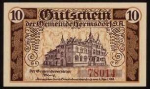 10 Pfennig Gutschein der Gemeinde Hermsdorf S.A.