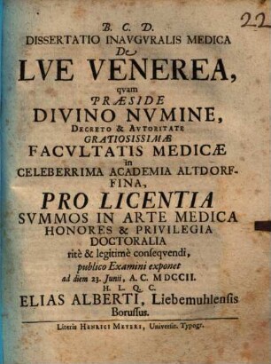 Diss. inaug. med. de lue venerea