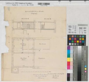 Münster (Münster) Gymnasium Schnitt und Teilgrundriß des 2. Geschosses 1880 1 : 100 43 x 36 Zeichnung Hauptner Studienfonds Münster Nr. 11032