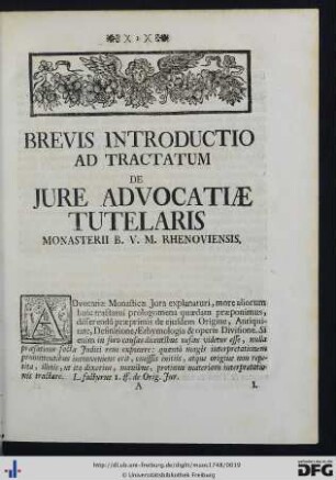 Brevis Introductio Ad Tractatum De Jure Advocatiae Tutelaris Monasterii B. V. M. Rhenoviensis.