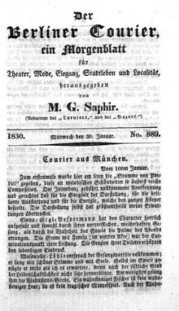 No. 889, Mittwoch den 20. Januar 1830