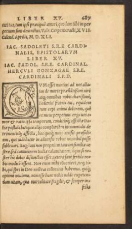 Iac. Sadoleti S. R. E. Cardinalis, Epistolarum Liber XV.
