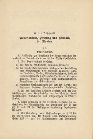 Erster Abschnitt. Bauerlaubnis, Prüfung und Abnahme der Bauten