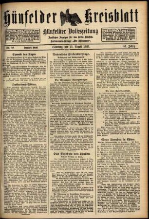 Zweite Ausgabe vom Samstag, den 15. August 1925.