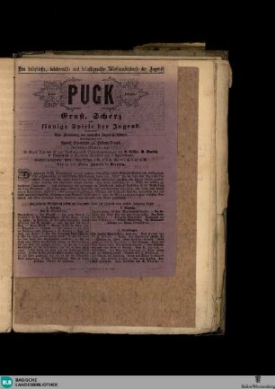 Karlsruher Tagblatt, Des beliebteste ... Weihnachtsbuch der Jugend. PUCK. Ernst, Scherz und sinnige Spiele der Jugend
