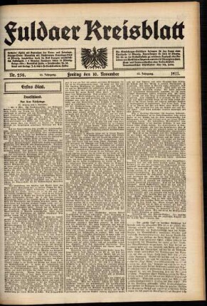 Erste Ausgabe vom Freitag, den 10. November 1911.