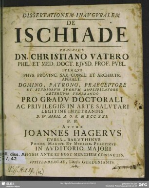 Dissertationem Inauguralem De Ischiade