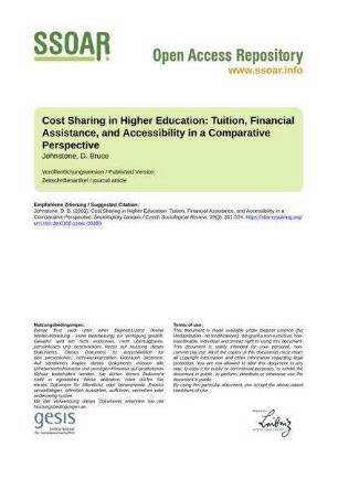 Cost Sharing in Higher Education: Tuition, Financial Assistance, and Accessibility in a Comparative Perspective