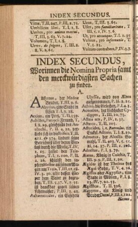 Index Secundus, Worinnen die Nomina Propria samt den merckwürdigsten Sachen zu finden