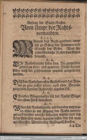 Anfang der Stadt-Rechte. Vom Ampt der Raths-Verwandten