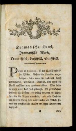 Dramatische Kunst, Dramatische Werke, Trauerspiel, Lustspiel, Singspiel