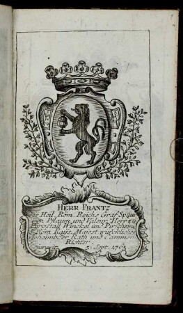 Herr Frantz[...] - Herr Iohann Philipp Frantz v. Fleckenbuhl, genannt Burgel[...]
