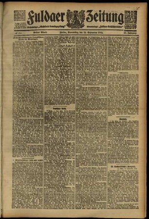 Erste Ausgabe vom Donnerstag, den 12. September 1912.