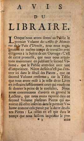 Actes, mémoires, & autres pièces authentiques concernant la Paix d'Utrecht : Depuis lànnée 1706 jusqu'a present. 2