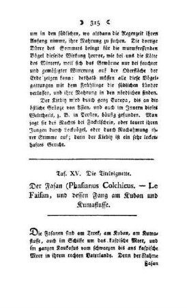 ¬Der¬ Fasan : (Phasianus Colchicus - Le Faifan, und dessen Fang am Kuban und Kumaflusse) ; Taf. XV, Die Titelvignette
