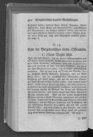 G 13. Eyde der Bergedorfischen Unter=Officianten.