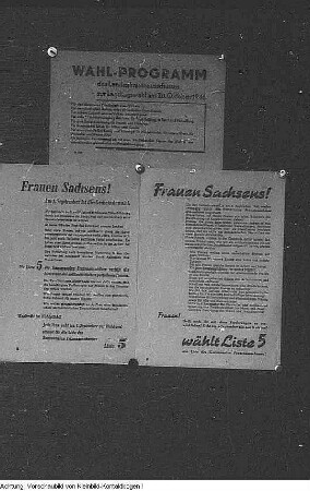 Landtagswahlen 1946 (1. (und letzte) freien Wahlen in der sowjetischen Besatzungszone), Wahlwerbung, gerichtet an Frauen, Sommer 1946