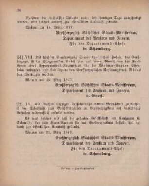 52. Ministerial-Bekanntmachung, die Erlaubniß zum Geschäftsbetrieb der Aachen-Leipziger Versicherungs-Aktien-Gesellschaft betreffend