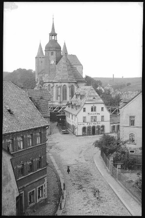 Rochlitz. Petrikirche, Schloss und Weinhandlung Emil Fischer