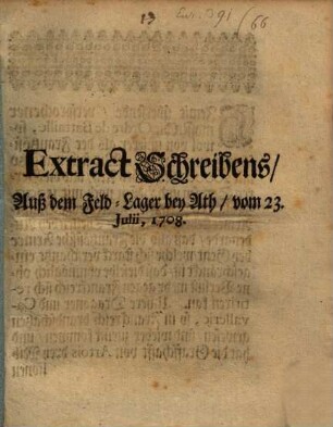 Extract eines Schreibens aus dem Feld-Lager bey Ath vom 23. Juli 1708