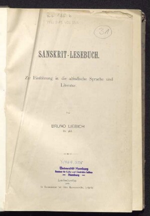 Sanskrit-Lesebuch : zur Einführung in die altindische Sprache und Literatur