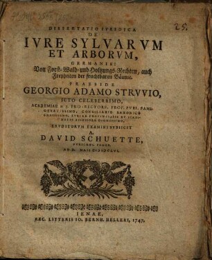 Exercitatio ... de iure sylvarum et arborum