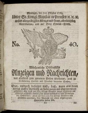 No. 40. Montags, den 2ten Oktober 1769.